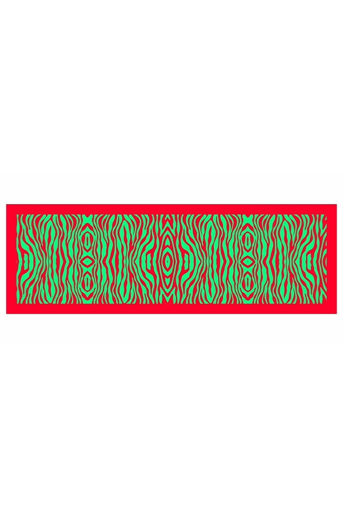 Oranj Zemin Üzerine Yeşil Baskılı Pareo-Kırmızı / Mint Yeşili