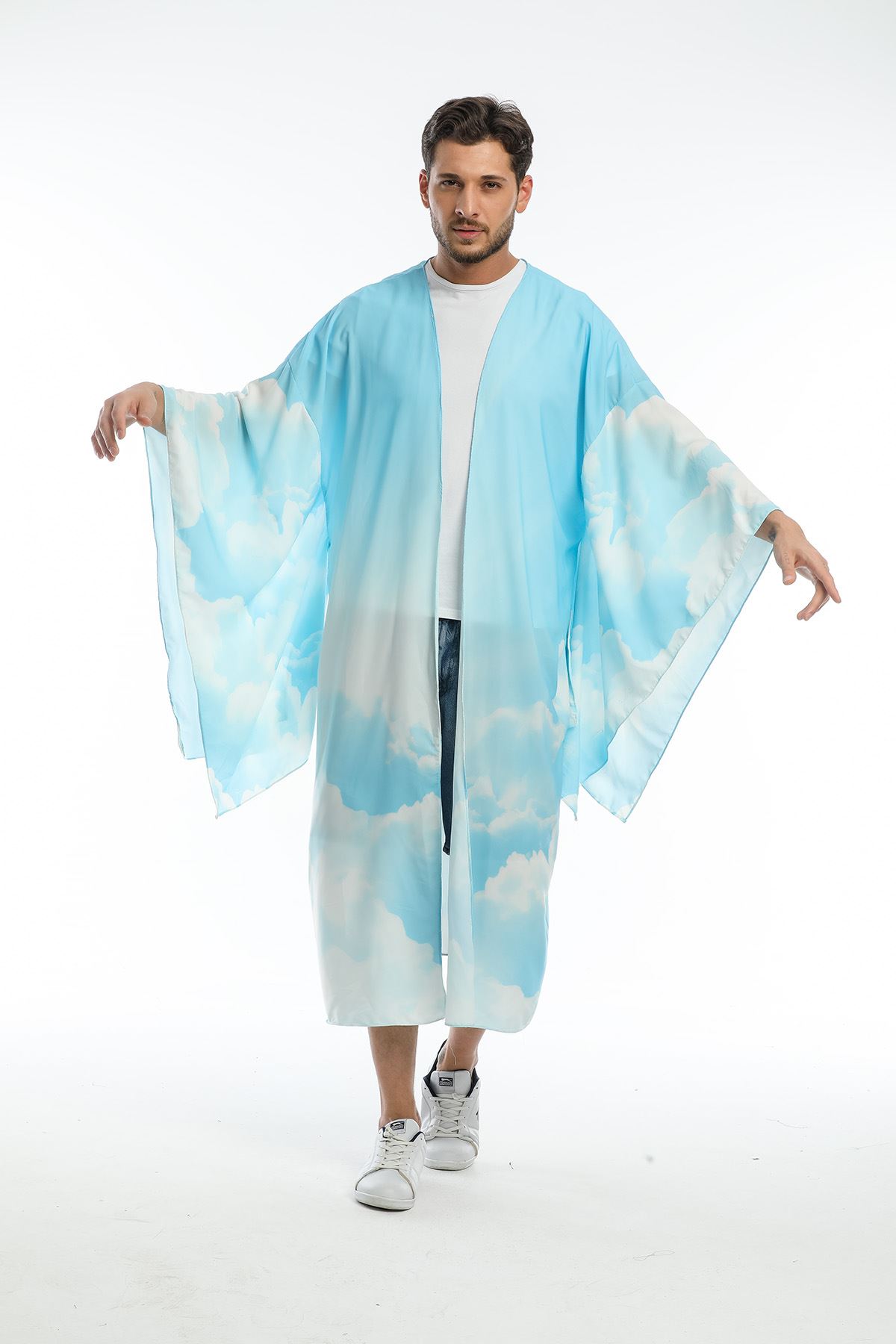 Kimono GÖKYÜZÜ MAVİSİ EJDER BASKILI DİJİTAL DESEN  