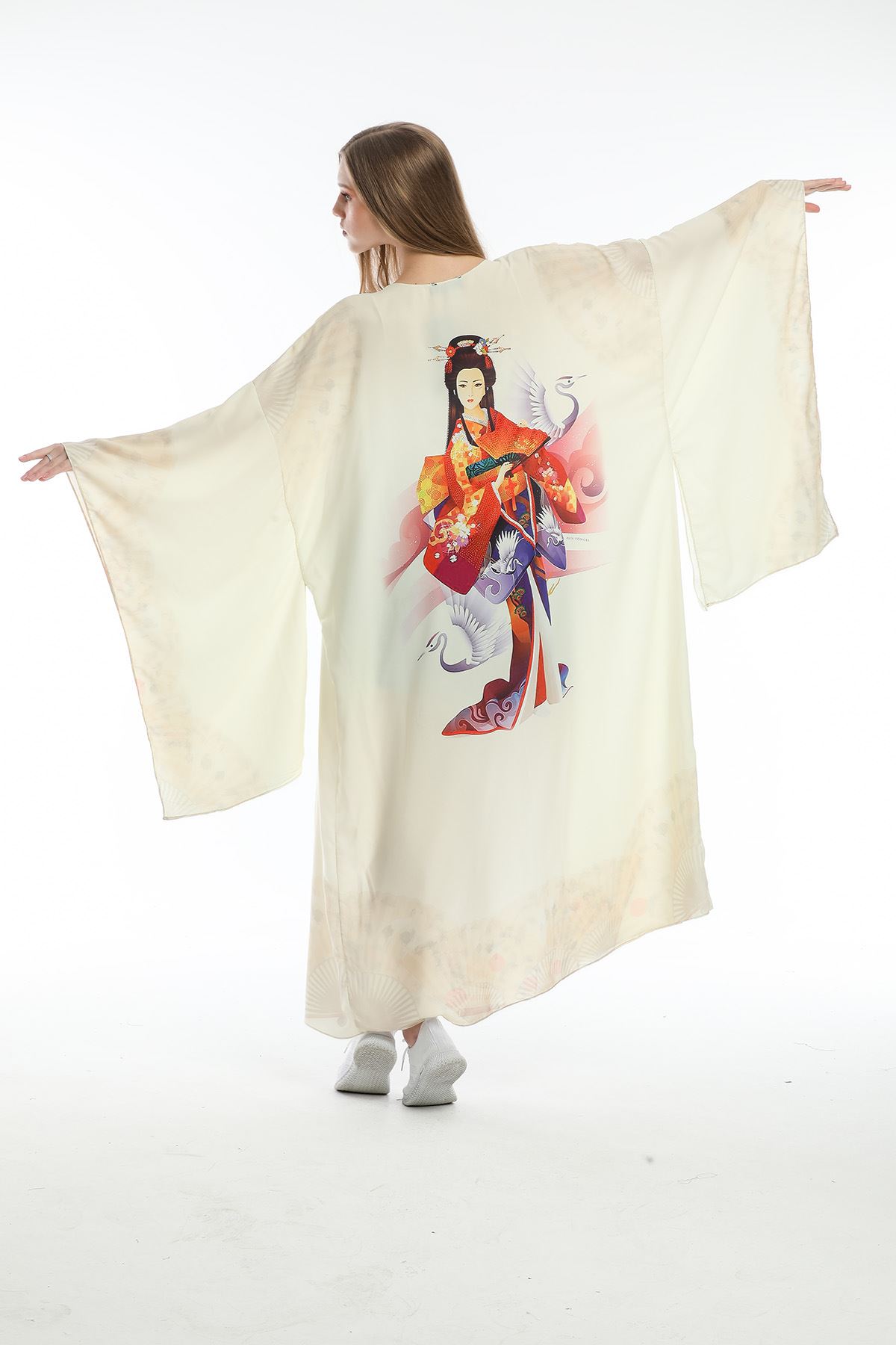 Kimono JAPON KADINI BASKILI DİJİTAL DESEN 