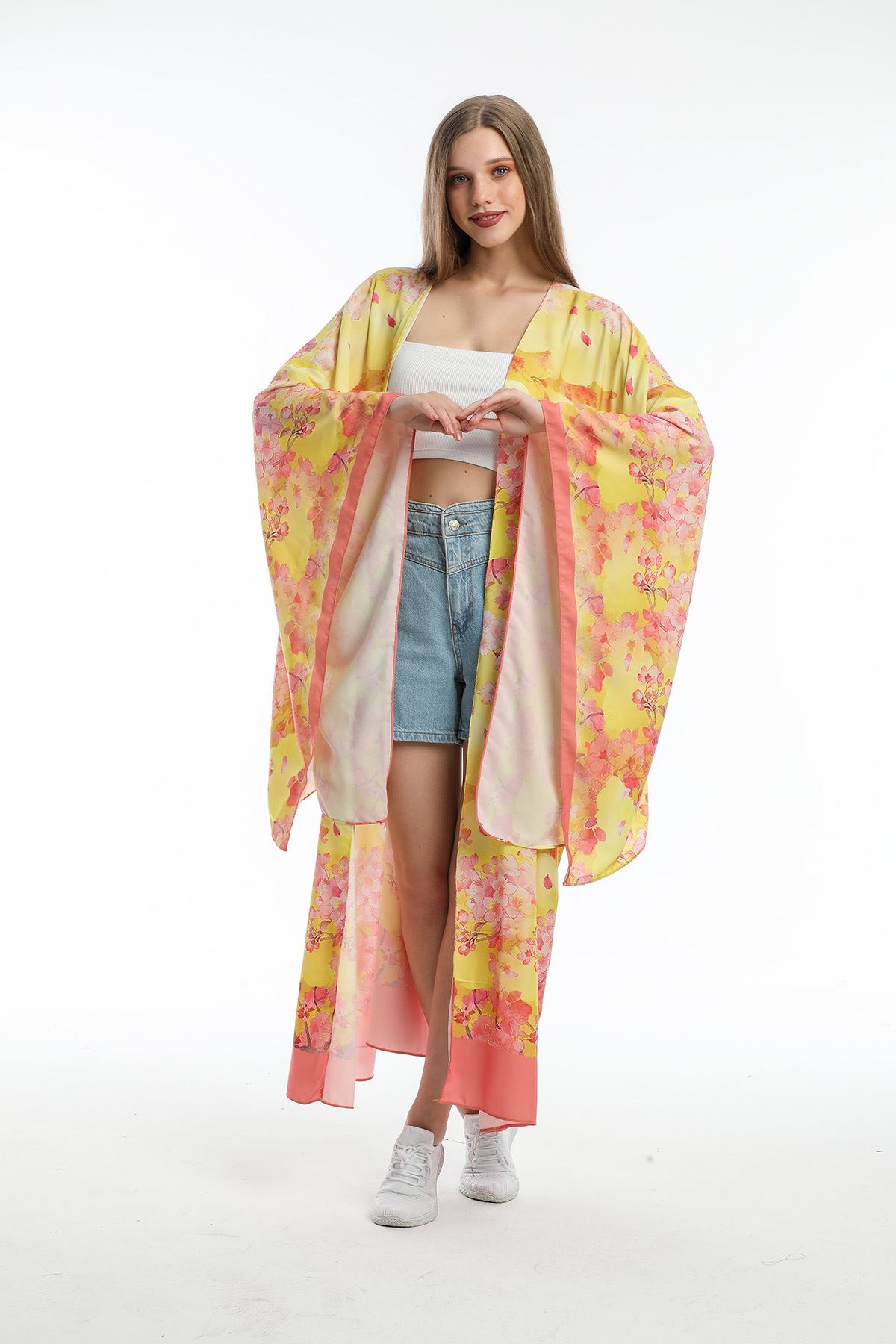 Kimono JAPON ÇİÇEĞİ KADINI BASKILI DİJİTAL DESEN 