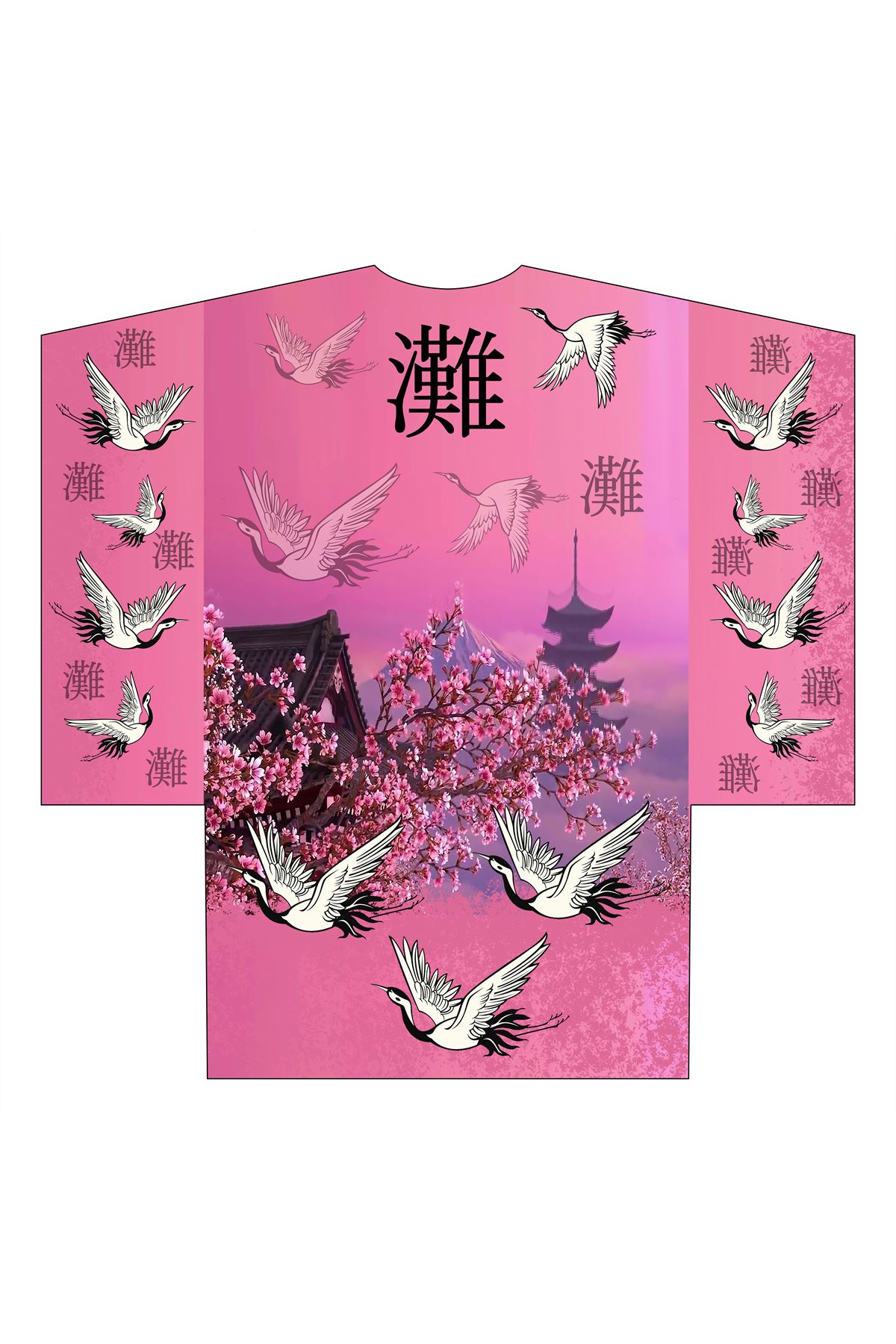 Kimono leylekli desenl pembe 6010