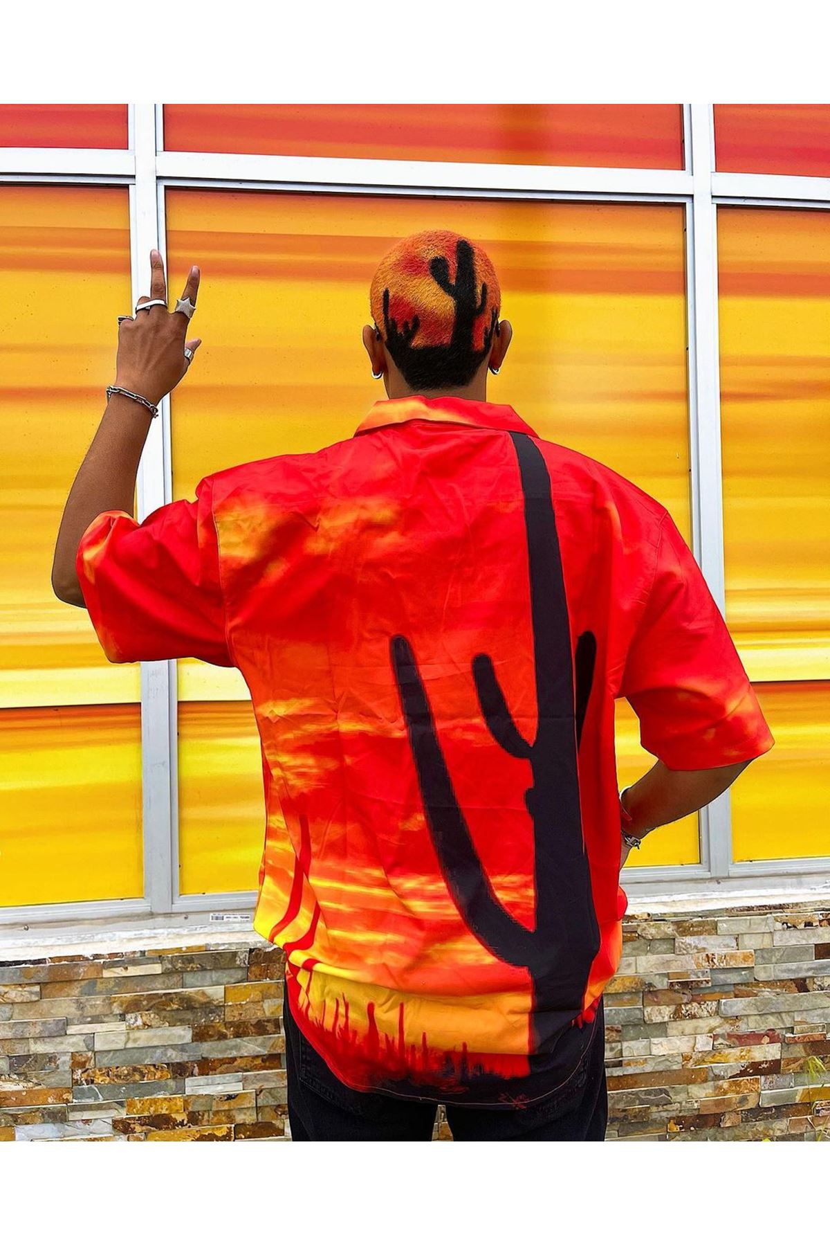 Gömlek Kimono Düğmeli Oversıze turuncu kovboy