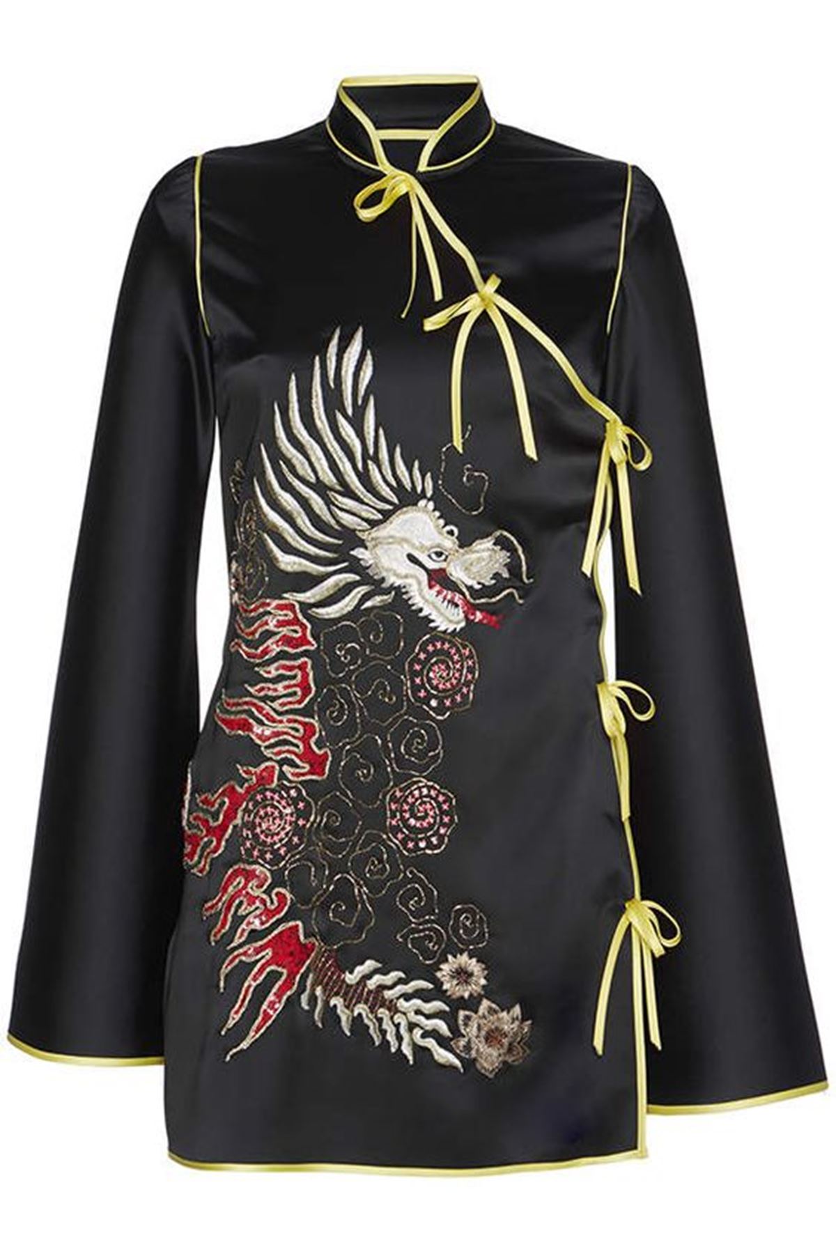 Kimono elbise japon siyah sarı baskı  