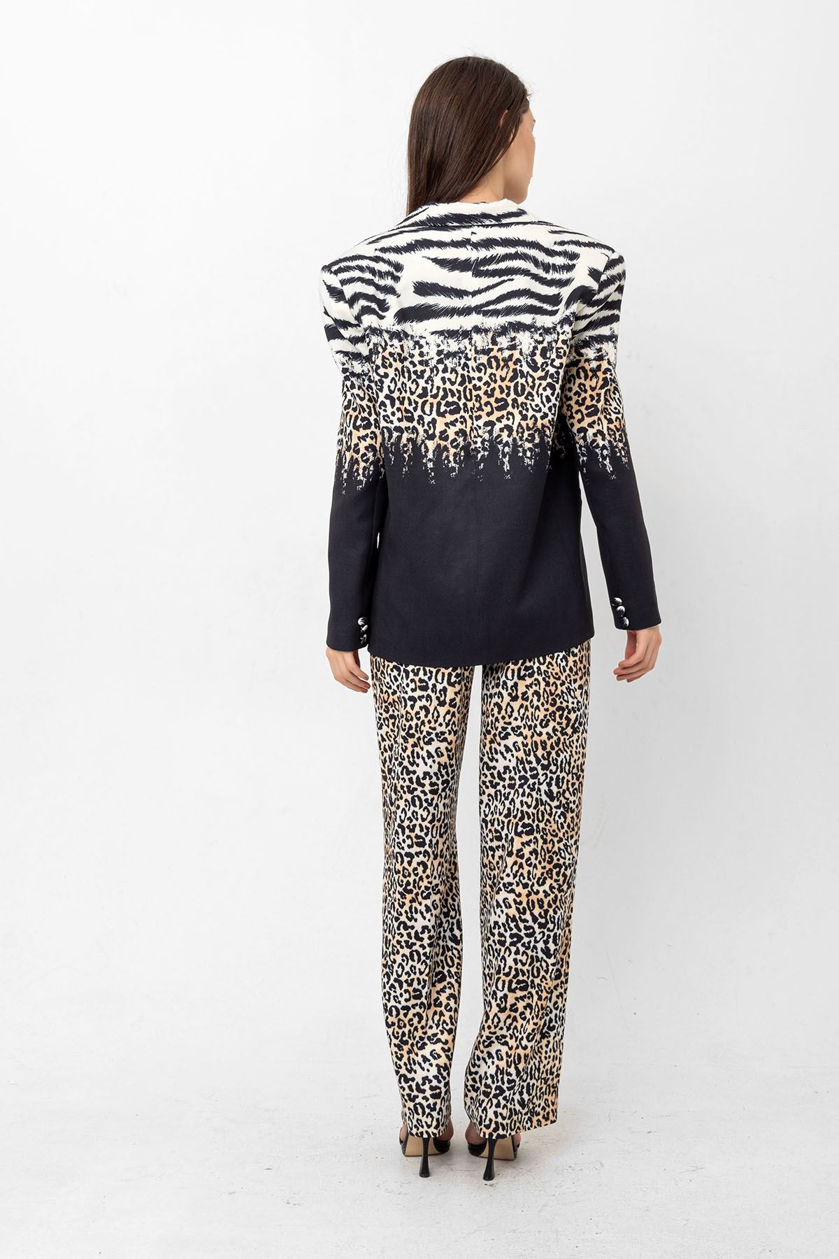 Desenli leopar zebra siyah  üçlü set takım elbise 