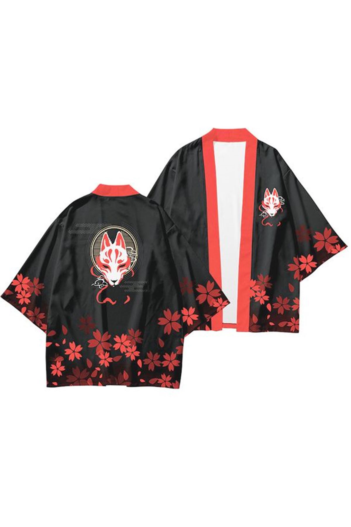 Japon Kadın/Erkek/Unisex/Oversize Siyah/Bej/Kırmızı Kimono-Siyah 1004
