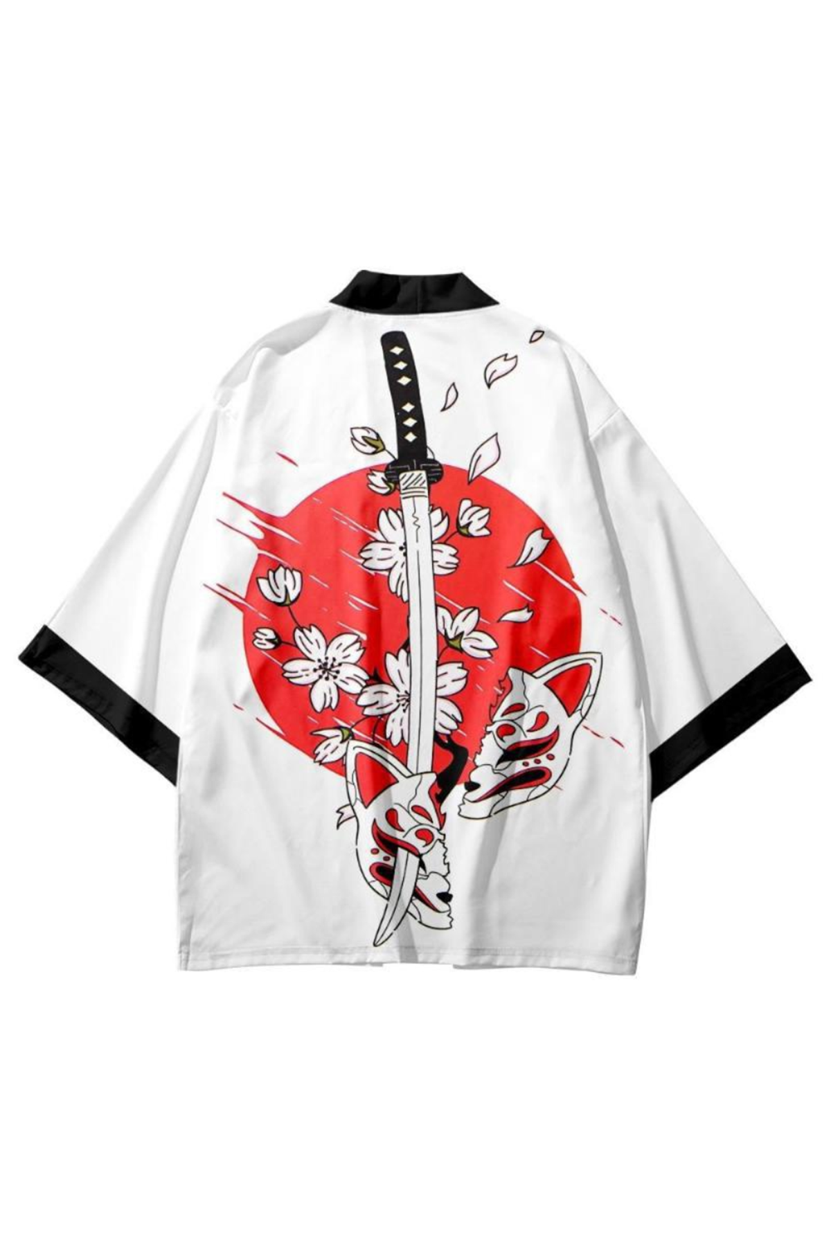 Japon Kadın/Erkek/Unisex/Oversize Siyah/Bej/Kırmızı Kimono-Siyah 1006
