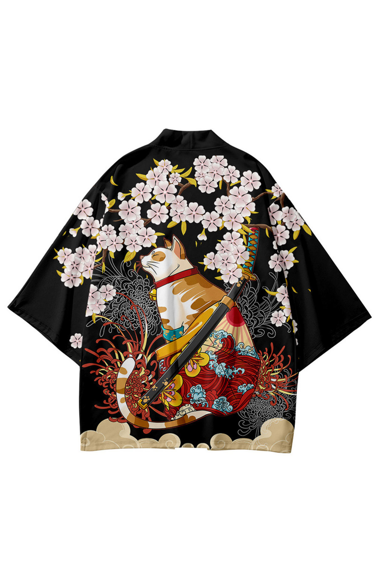 Japon Kadın/Erkek/Unisex/Oversize Siyah/Bej/Kırmızı Kimono-Siyah 1008