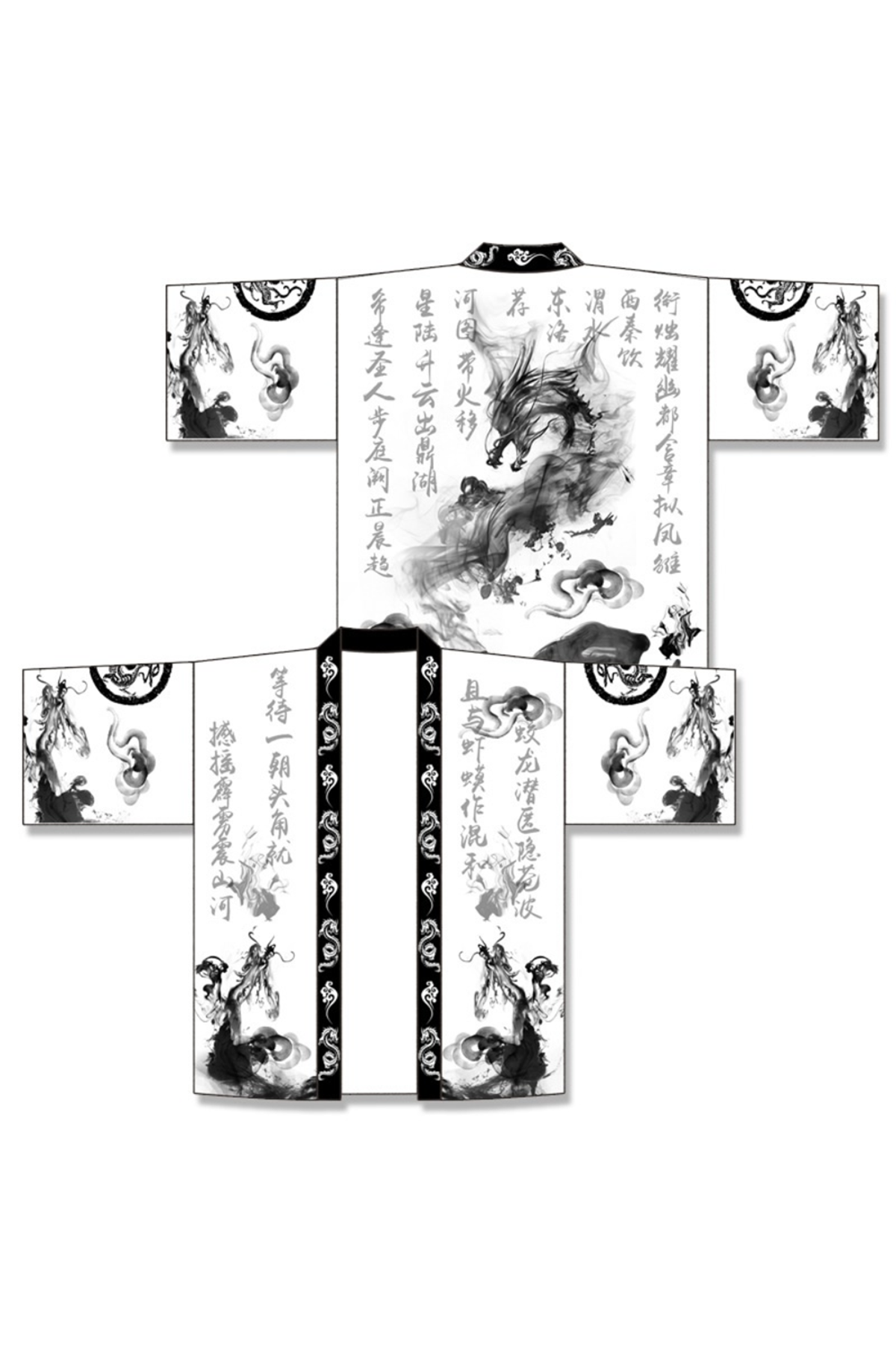 Japon Kadın/Erkek/Unisex/Oversize Siyah/Bej/Kırmızı Kimono-Siyah 1010
