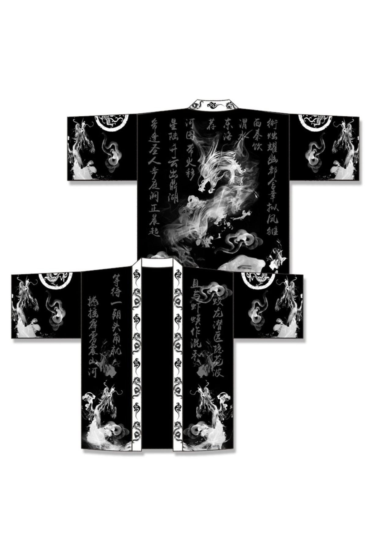 Japon Kadın/Erkek/Unisex/Oversize Siyah/Bej/Kırmızı Kimono-Siyah 1011