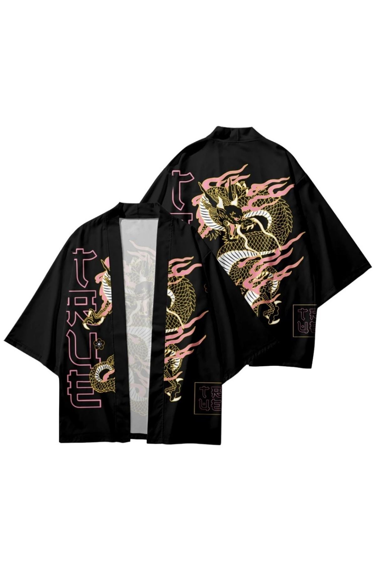 Japon Kadın/Erkek/Unisex/Oversize Siyah/Bej/Kırmızı Kimono-Siyah 1018