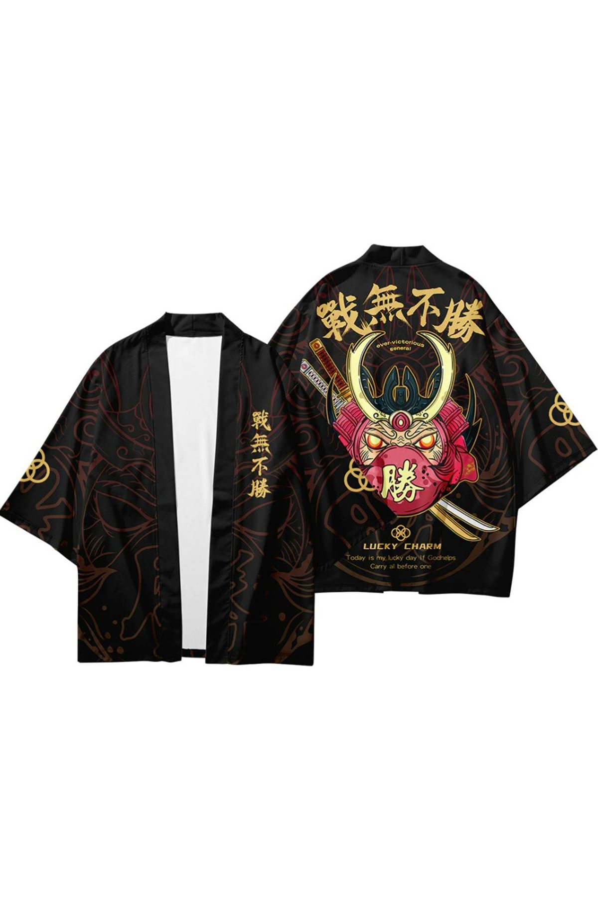 Japon Kadın/Erkek/Unisex/Oversize Siyah/Bej/Kırmızı Kimono-Siyah 1021