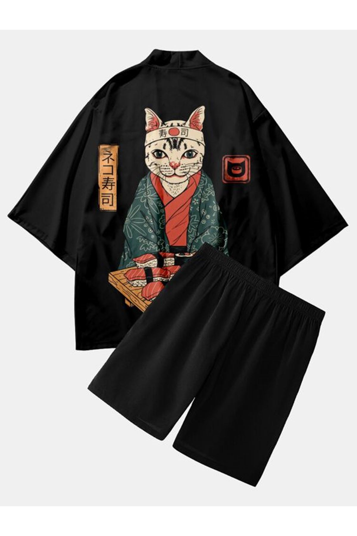 Japon Kadın/Erkek/Unisex/Oversize Siyah/Bej/Kırmızı Kimono-Siyah 1037