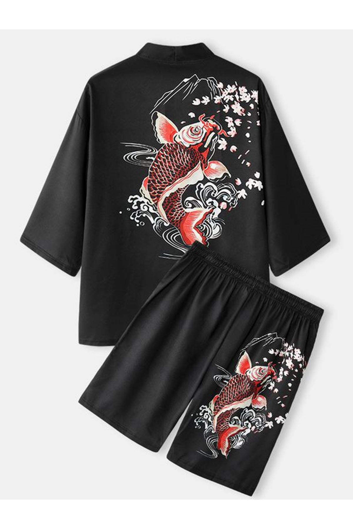 Japon Kadın/Erkek/Unisex/Oversize Siyah/Bej/Kırmızı Kimono-Siyah 1038