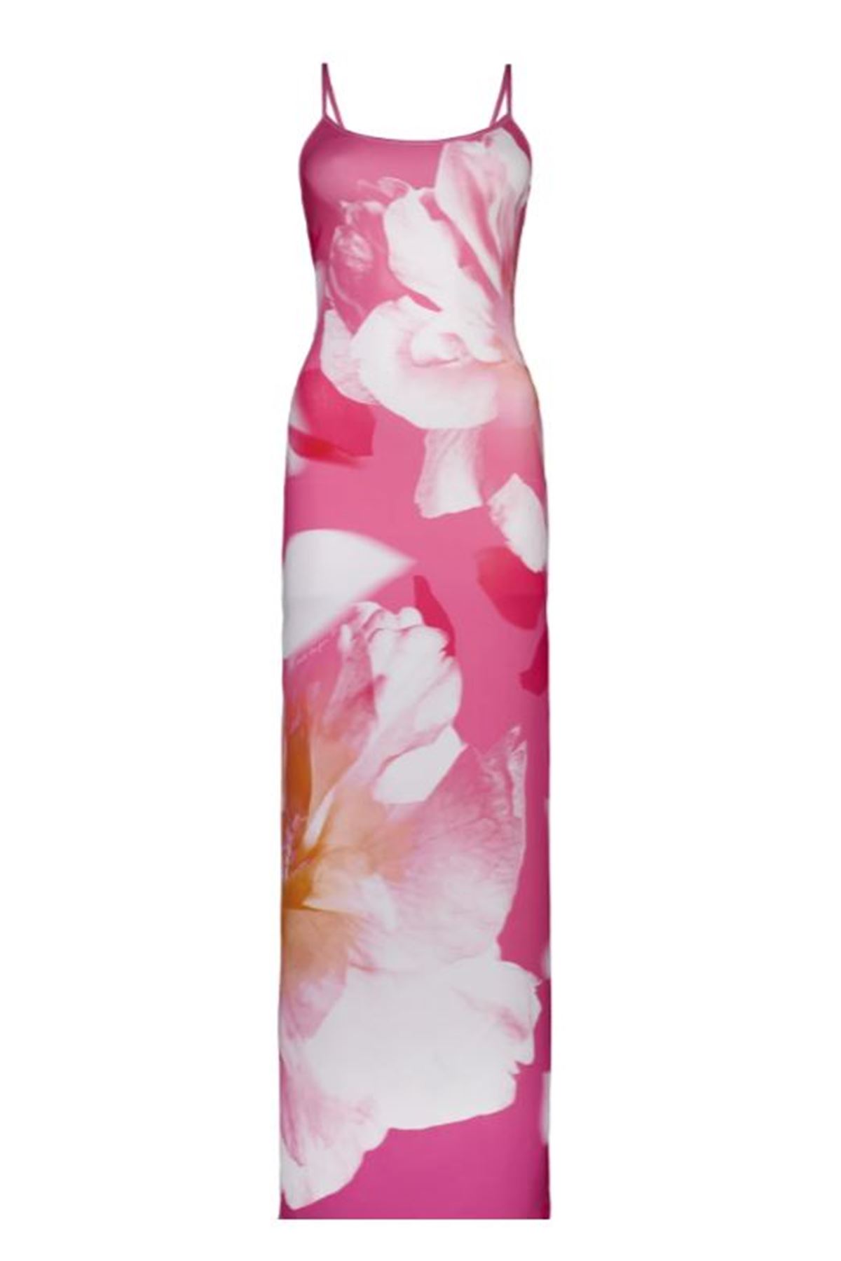 Desenli elbise midi boy yırtmaçlı elbise özel tasarım likralı çiçekli