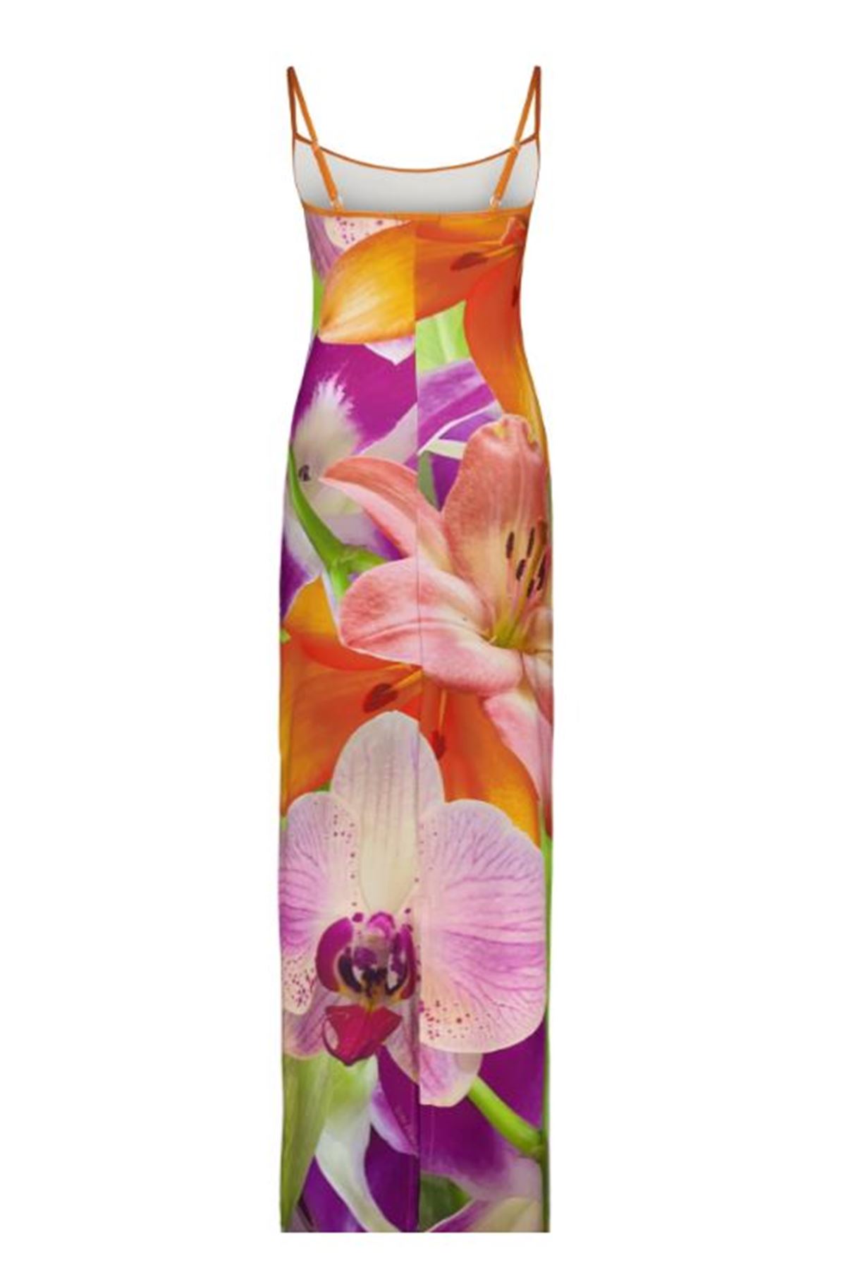Desenli elbise midi boy yırtmaçlı elbise özel tasarım likralı çiçekli 1000