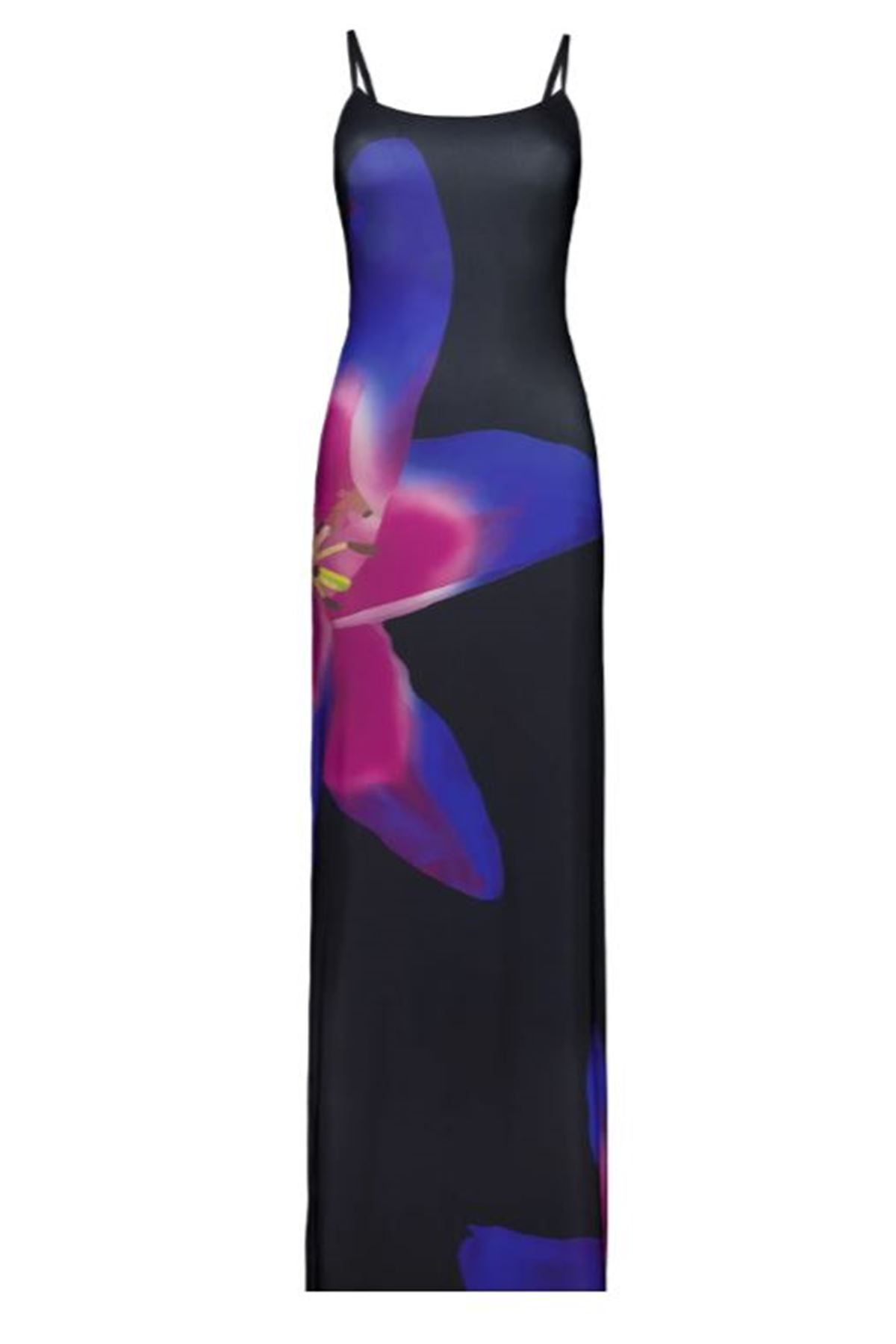 Desenli elbise midi boy yırtmaçlı elbise özel tasarım likralı çiçekli 10011