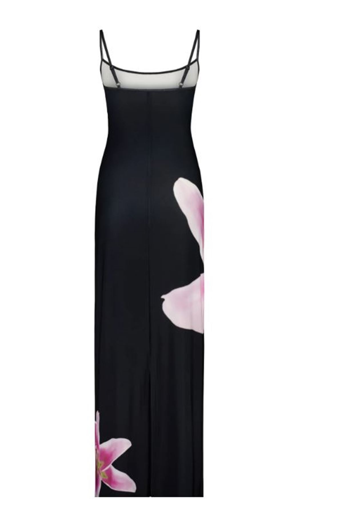 Desenli elbise midi boy yırtmaçlı elbise özel tasarım likralı çiçekli 100165
