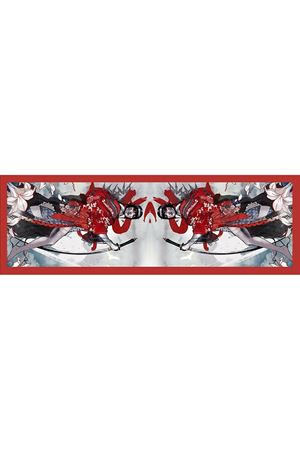 Kılıçlı Kırmızı Japon Kadın Desenli Pareo-Kırmızı / Gri / Bej