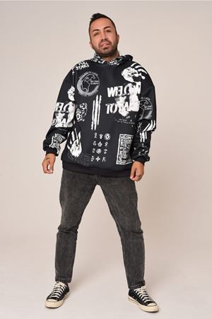 Erkek Kol Uçları ve Etek Uçları Ribanalı Oversize Sweatshirt-Siyah